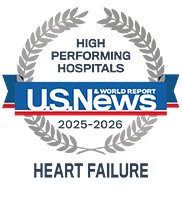 Ranked as a high performing hospital in heart failure care for 2025 and 2026 by U. S. News and World Report.