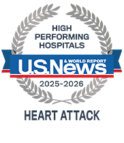 Ranked as a high performing hospital in heart attack care for 2025 and 2026 by U. S. News and World Report.