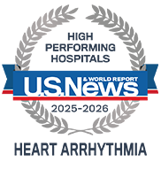 Ranked as a high performing hospital in heart arrhythmia for 2025 and 2026 by U. S. News and World Report.
