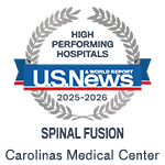 Ranked as a high performing hospital for spinal fusion care for 2025 to 2026 by U. S. News and World Report.