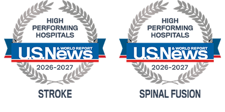 U.S. News and World Report. Ranked as a high performing hospital in stroke in 2025-2027