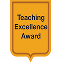 An orange badge that reads "Teaching Excellence Award".