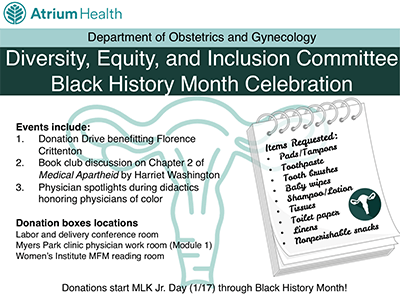 Information about the Diversity, Equity, and Inclusion Committee Black History Month Celebration.