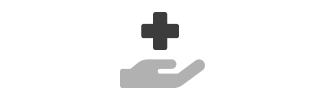 Icon: outreached hand with floating medical cross above.