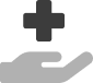 Icon: outreached hand with floating medical cross above.