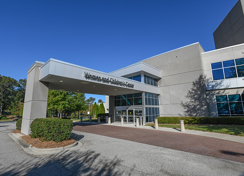 The front doors to Atrium Health Union Women and Children’s Center in Monroe, NC.