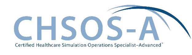 A blue text logo for Certified Healthcare Simulation Operations Specialist Advanced accreditation.