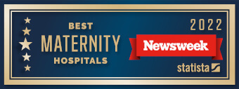 Badge from Newsweek that says this location is rated as one of the best maternity hospitals for 2022.