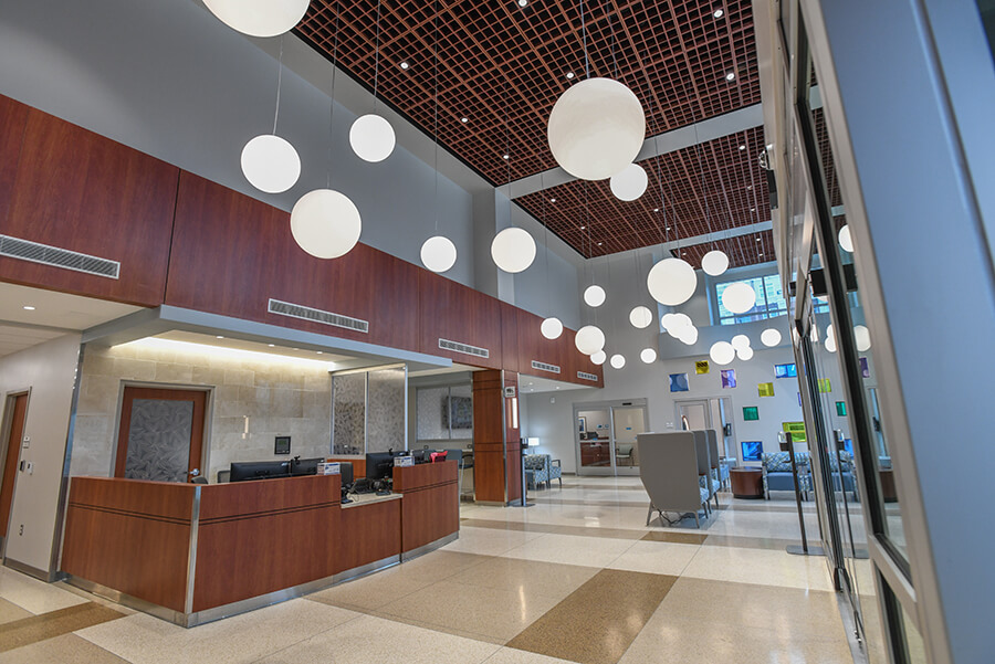 A reception desk in a medical office lobby.