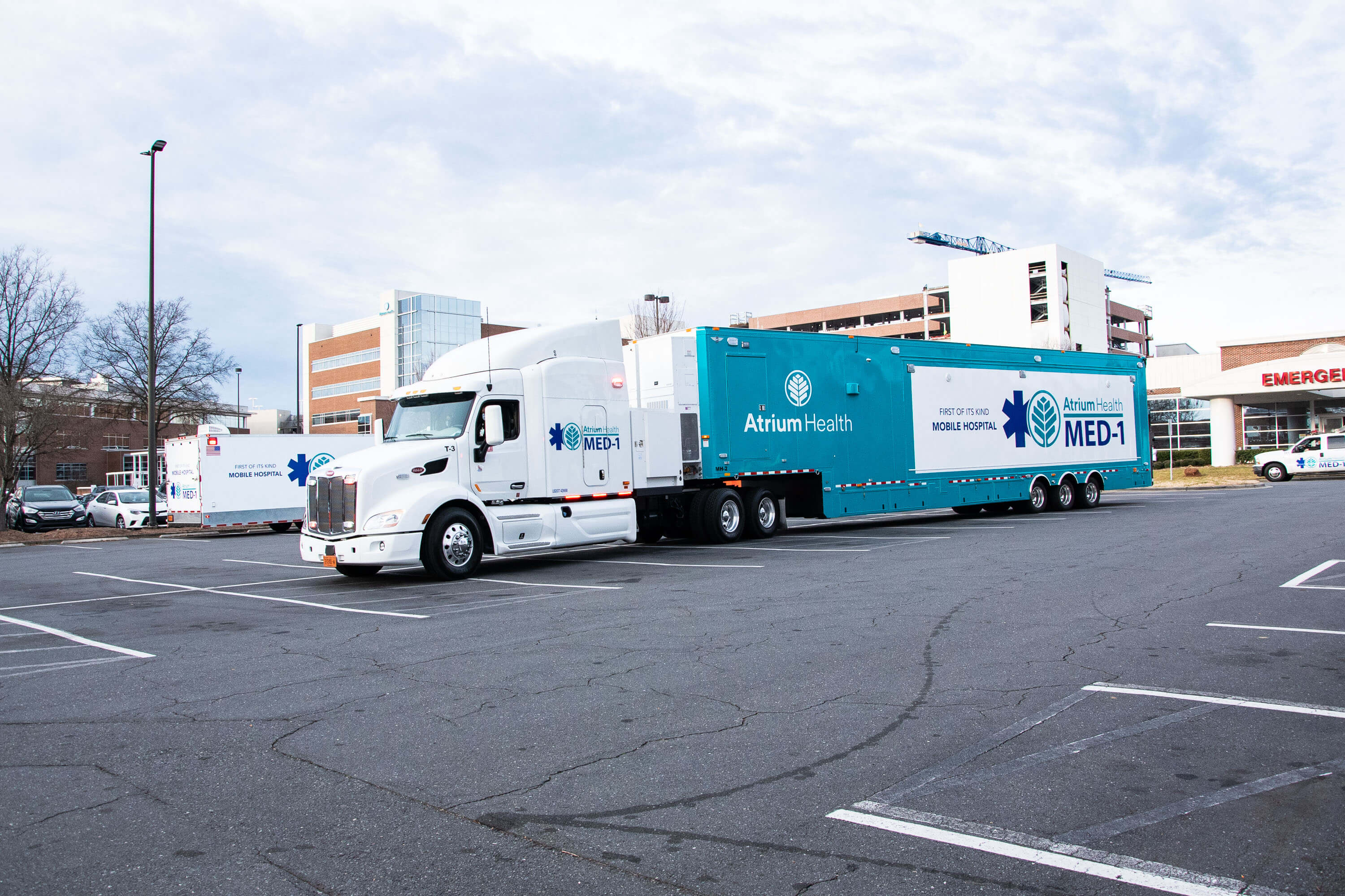 Atrium Health MED-1 trailer exterior.