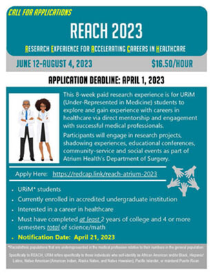 Program flyer with information relating to the REACH program for 2023.