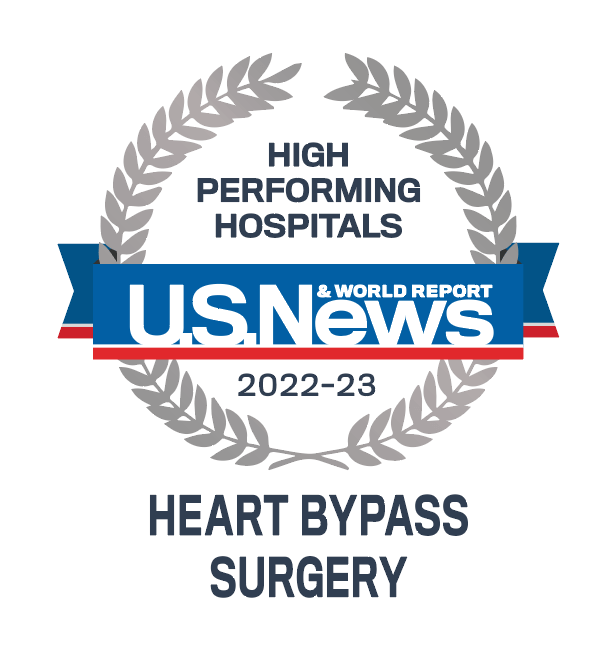 Ranked as one of the high performing hospitals for heart bypass surgery by U.S. News and World Report for 2022 and 2023. 