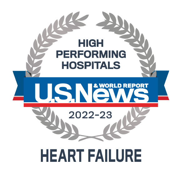 Ranks as one of the high performing hospitals in treating Heart Failure by U.S. News and World Report, for 2022 and 2023.