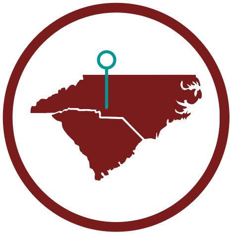 Map with pin marking the Charlotte region.