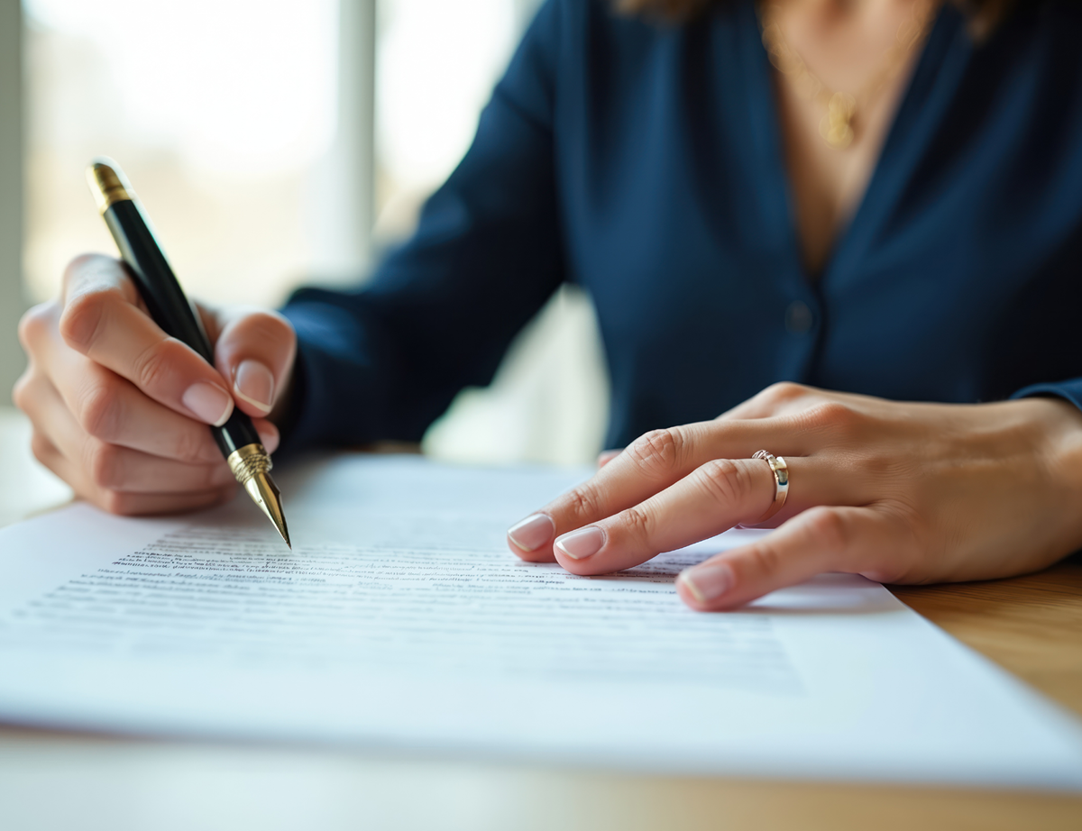 Woman writing on a document