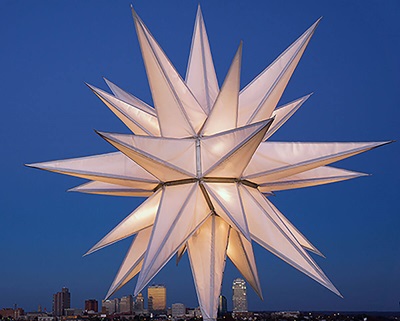 The 31-foot Moravian star atop the North Tower at Atrium Health Wake Forest Baptist in Winston-Salem, North Carolina.