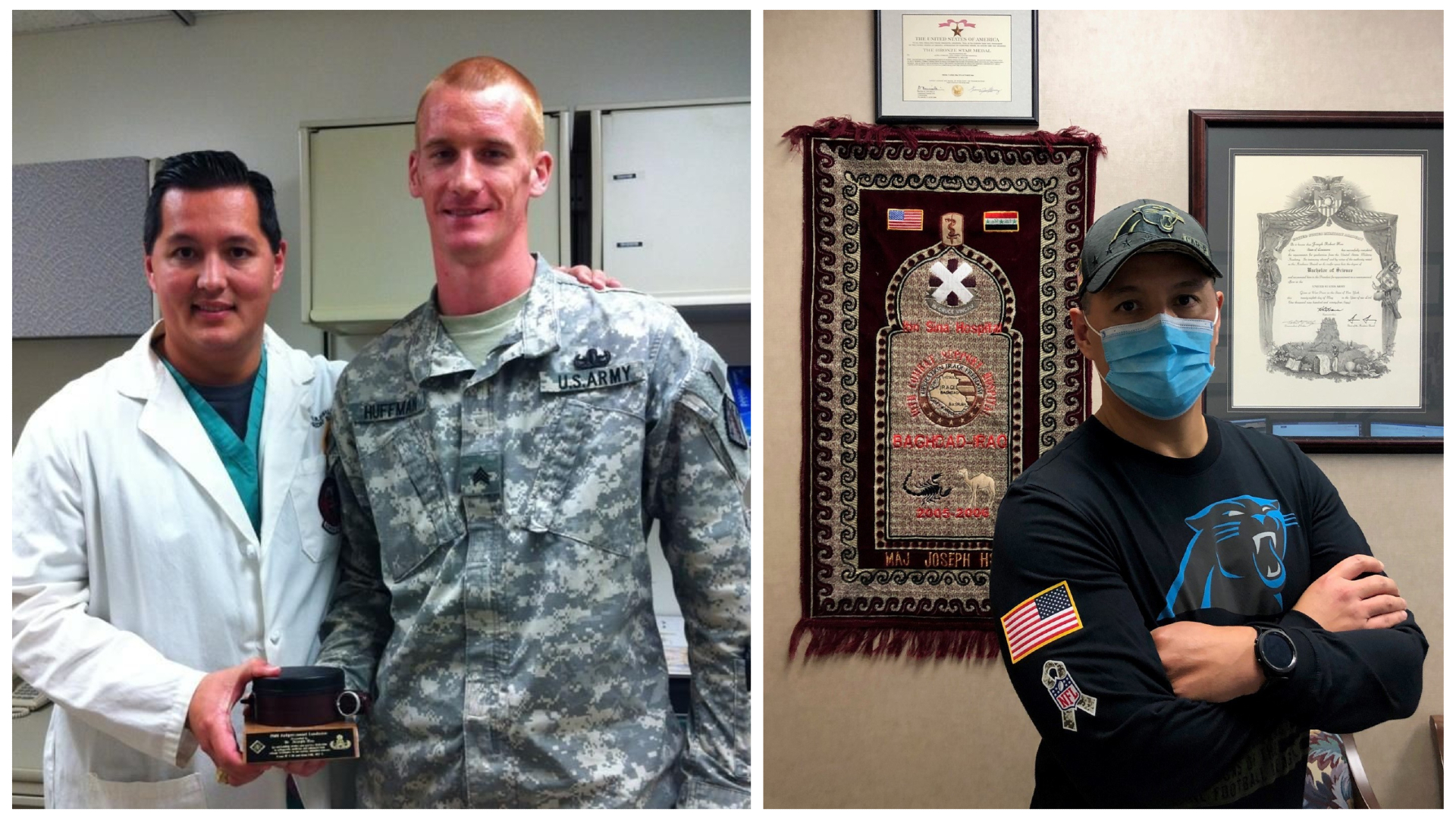 Atrium Health’s Dr. Joseph Hsu had a lifelong dream to be in medicine since he was a young child. His passion for science, coupled with his passion for service ultimately led him into a military role overseas, helping countless service members recover from their injuries. To honor Dr. Hsu for his significant contributions, the [tag] Carolina Panthers are proud to recognize him as part of their “Salute to Service” program as they show appreciation for Dr. Hsu and the rest of the military community. 