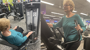 Two photos of woman exercising after recovery