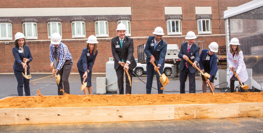 Atrium Health leaders celebrate the ground breaking of new construction at Atrium Health Pineville. 