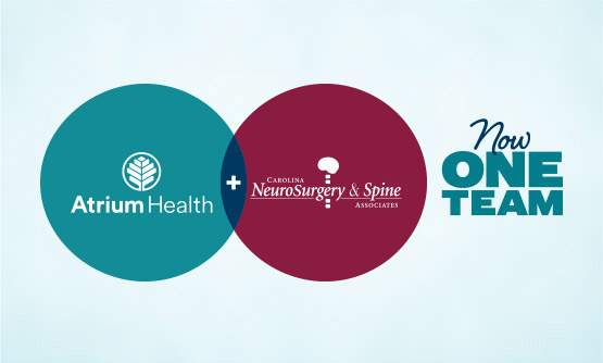 Overlapping circles showing that Atrium Health and Carolina Neurosurgery and Spine Associates are now one team.