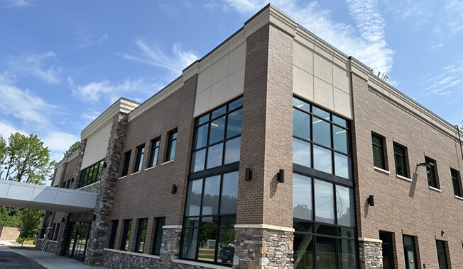 An exterior, angled view of a medical office building.