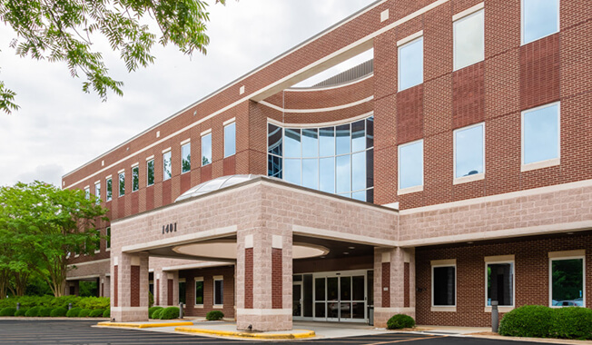 An exterior view of a brick medical office building.