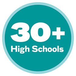 Logo stating 30+ for Sports Medicine High School amount.