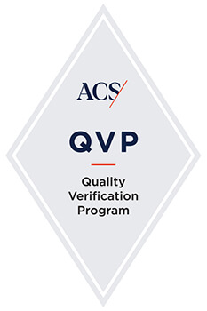A gray logo with black text for the America College of Surgeons Quality Verification award.