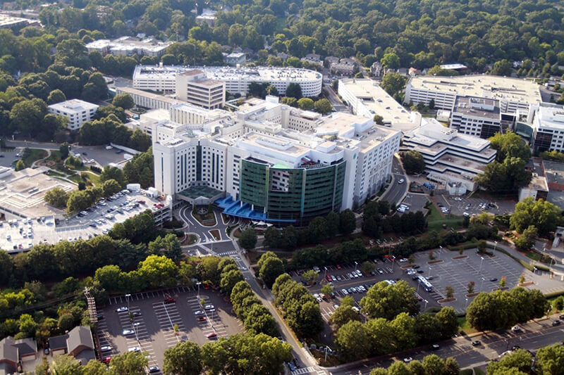 An overhead view of a hospital.