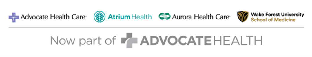 A collection of logos for Advocate Health Care, Atrium Health, Aurora Health Care and Wake Forest University School of Mediine.