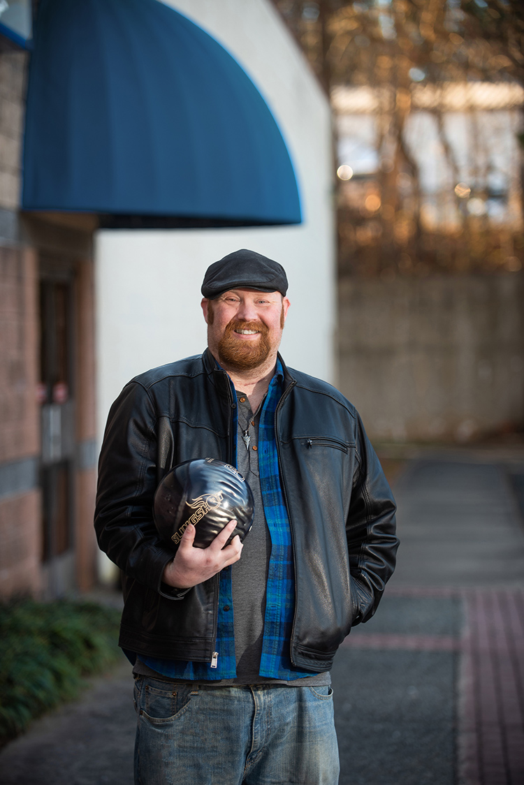 Adam Reade outside bowling alley. 