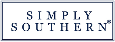 Double lines of navy edge a white box with "Simply Southern" in navy print in the middle