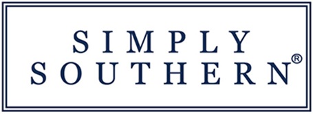 Double lines of navy edge a white box with 'Simply Southern' in navy print in the middle