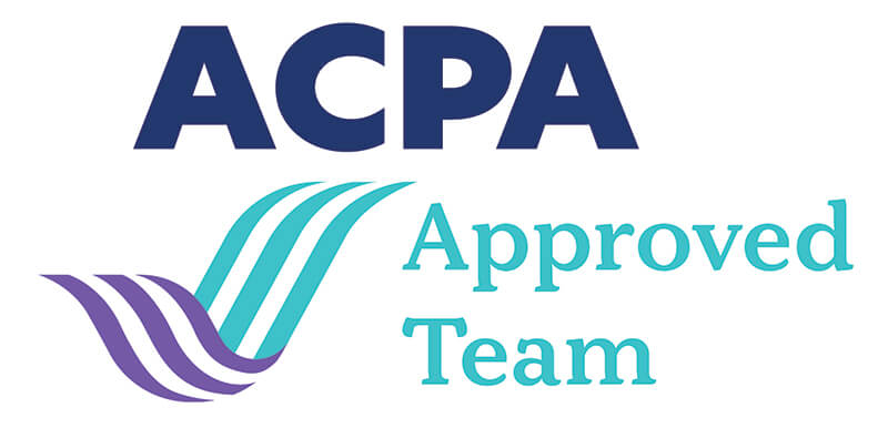 Teal and blue logo that reads ACPA Approved Team.