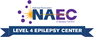 A yellow and blue text image representing NAEC certified Level 4 Epilepsy Centers.