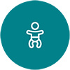 Teal circle with an outline drawing of a baby.
