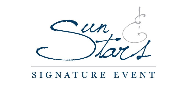 A blue and gray logo for the Sun and Stars event.