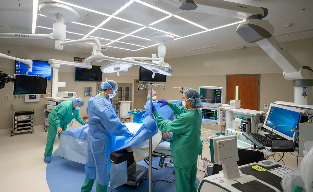 View of brand-new surgical suite at Lexington Medical Center with surgical team and nurses performing surgery