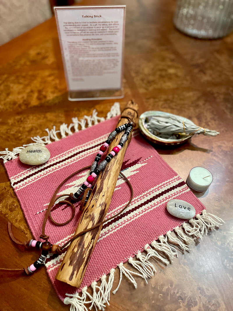 Sonya's talking stick, which is used to encourage healing, cleansing and honest conversation.