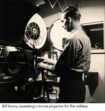 Bill Kanoy as a young man working on movie projectors.