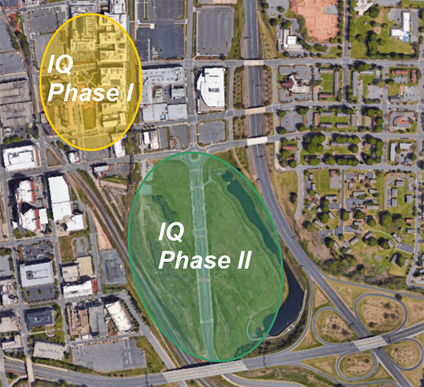 Aerial view of Winston-Salem Innovation Quarter and future site of the Eye Institute 