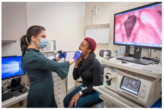 Amy Morris using Video Laryngostroboscopy. 