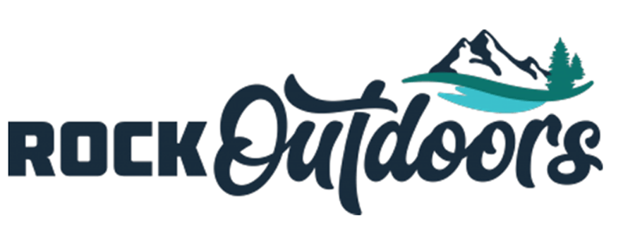 A blue and green text logo for Rock Outdoors.
