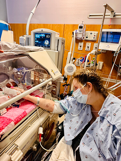 A person in the NICU.