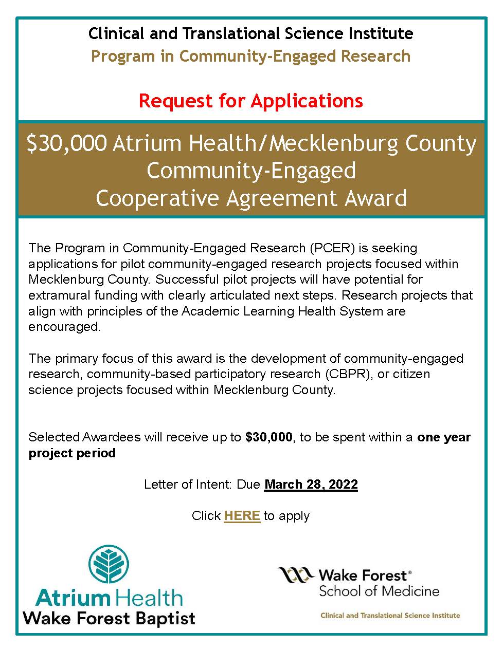 PCER $30K Cooperative Agreement Flyer