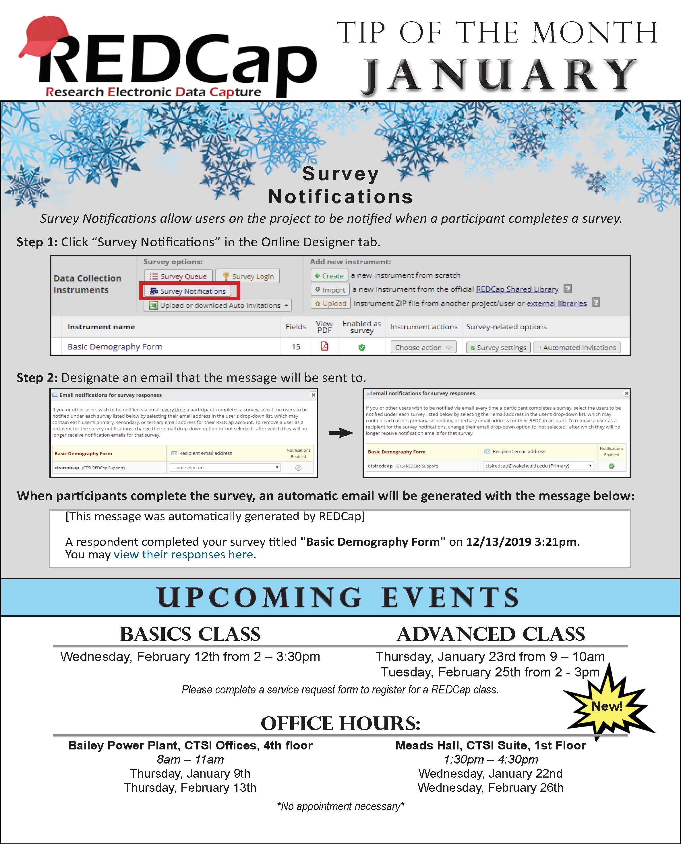Survey Notifications REDCap January Tip of the Month Research Administration / CTSI
