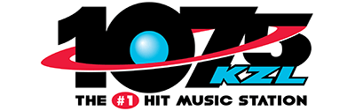 A black and blue text logo for the 107.5 KZL radio station.