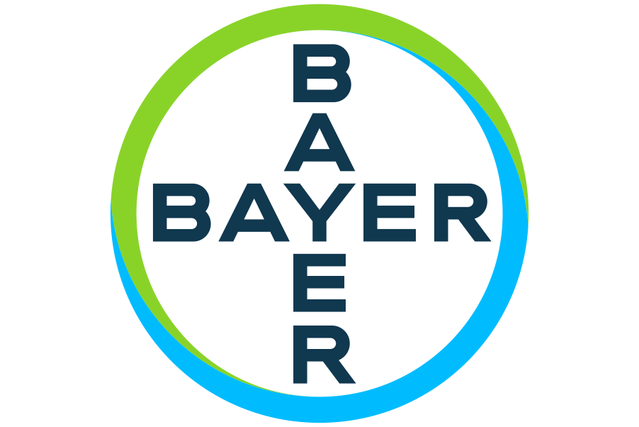 A round logo with a green and blue outline that reads Bayer.
