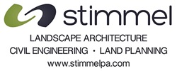 A white, green and black logo that reads Stimmel Landscape Architecture Civil Engineering Land Planning.