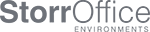 A white logo with gray editing that reads Storr Office Environments.